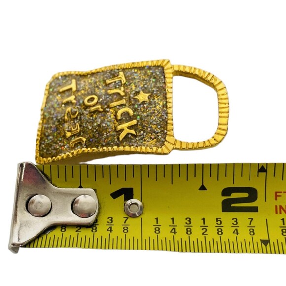 Newpro Trick or Treat Bag Glitter Enamel Gold tone Metal Brooch/Pin - Picture 5 of 5